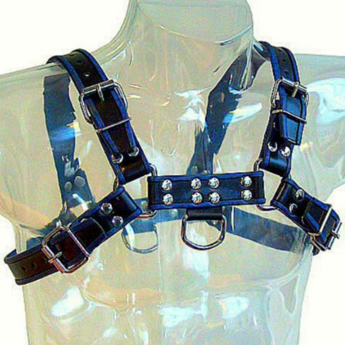 LEATHER BODY - ARNÉS CUERO AZUL Y NEGRO CHEST BULLDOG