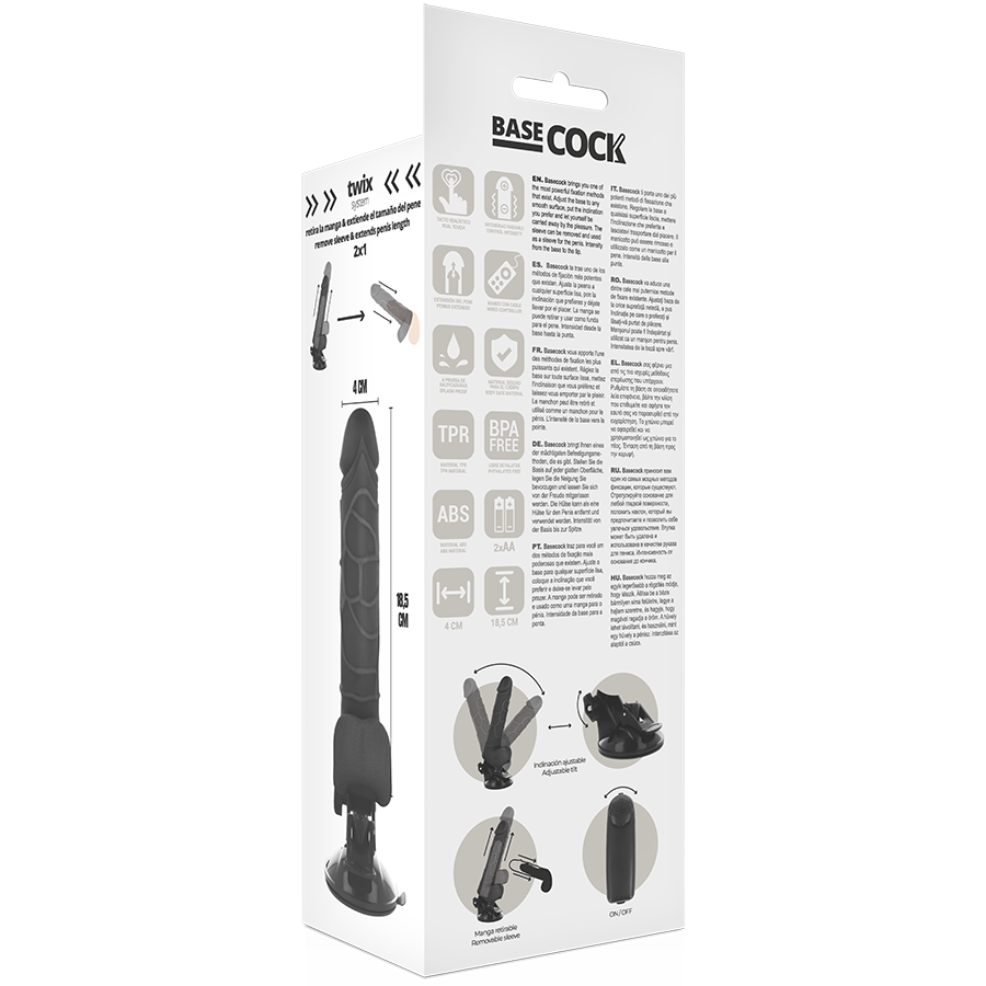 BASECOCK - VIBRADOR REALÍSTICO CONTROL REMOTO NEGRO 18.5 CM -O- 4CM