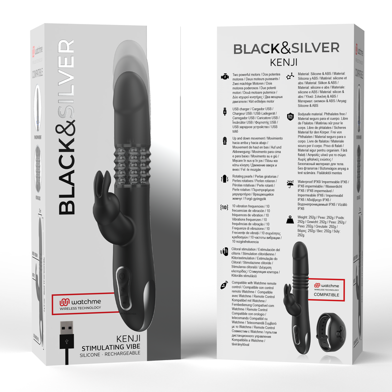 BLACK&SILVER - KENJI VIBRADOR RABBIT UP & DOWN + MANDO CONTROL REMOTO WATCHME