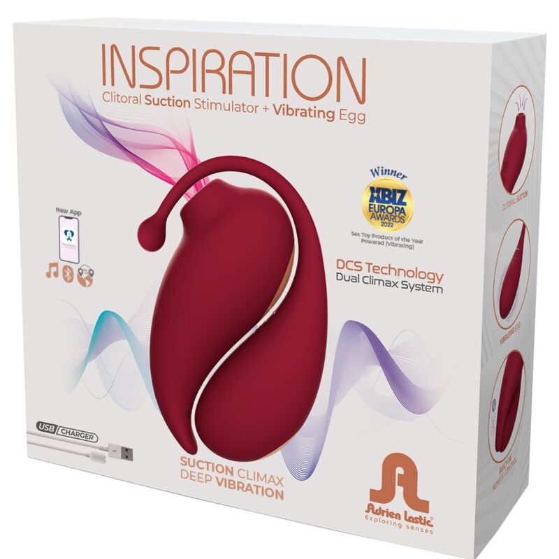 ADRIEN LASTIC - INSPIRATION SUCCIONADOR CLÍTORIS + HUEVO VIBRADOR ROJO - APP GRATUITA
