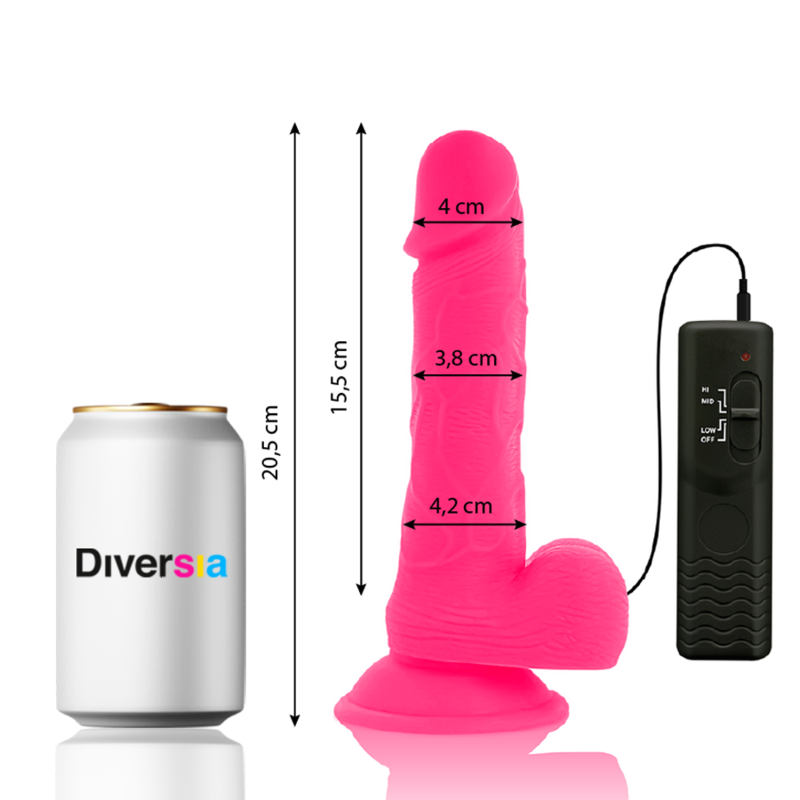 DIVERSIA - DILDO REALÍSTICO FLEXIBLE CON VIBRACIÓN ROSA 20.5 CM -O- 4.2 CM