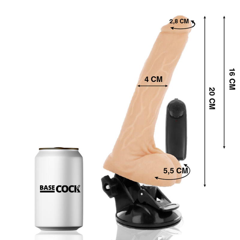 BASECOCK - VIBRADOR REALÍSTICO CONTROL REMOTO NATURAL CON TESTÍCULOS 20 CM -O- 4 CM