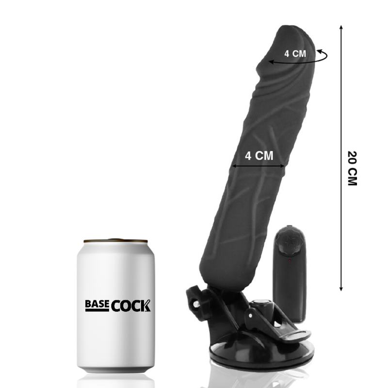 BASECOCK - VIBRADOR REALÍSTICO CONTROL REMOTO NEGRO 20 CM -O- 4 CM