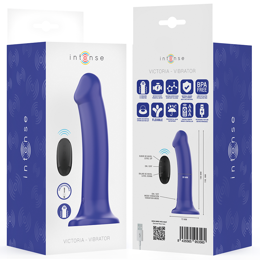INTENSE - VICTORIA VIBRADOR CON VENTOSA 10 VIBRACIONES AZUL OSCURO CONTROL REMOTO