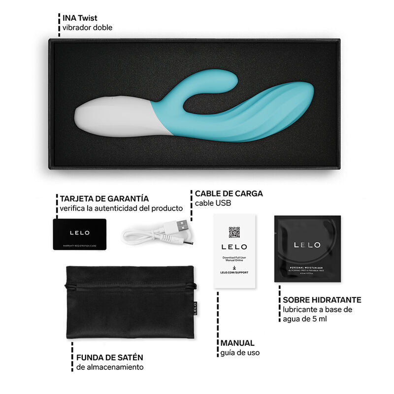 LELO - INA TWIST VIBRADOR RABBIT PUNTO G Y CLÍTORIS TURQUESA