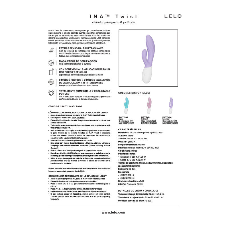LELO - INA TWIST VIBRADOR RABBIT PUNTO G Y CLÍTORIS TURQUESA