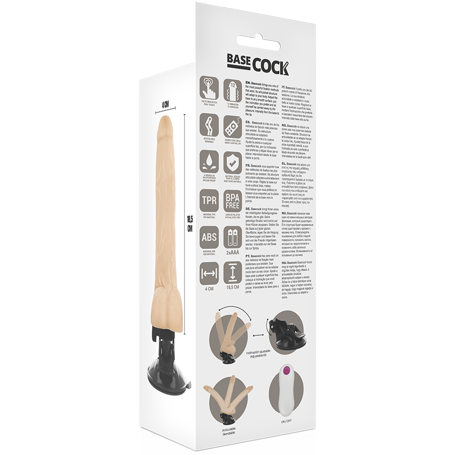 BASECOCK - VIBRADOR REALÍSTICO ARTICULABLE CONTROL REMOTO NATURAL 18.5 CM -O- 4 CM