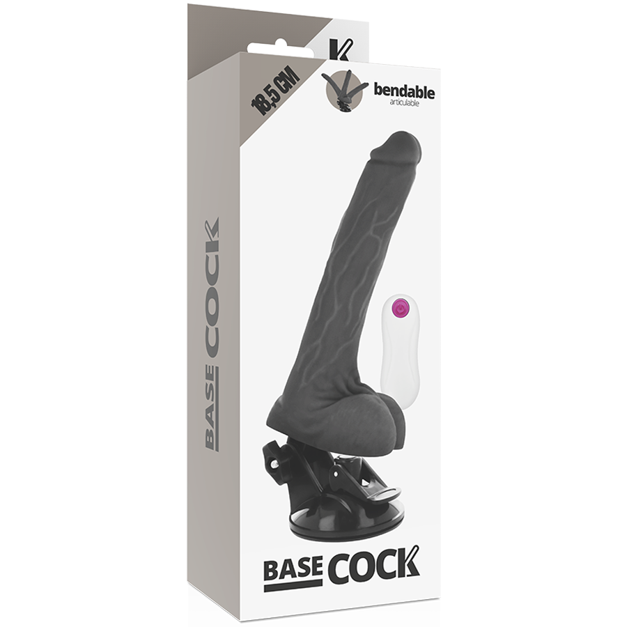 BASECOCK - VIBRADOR REALÍSTICO ARTICULABLE CONTROL REMOTO NEGRO 18.5 CM -O- 4 CM